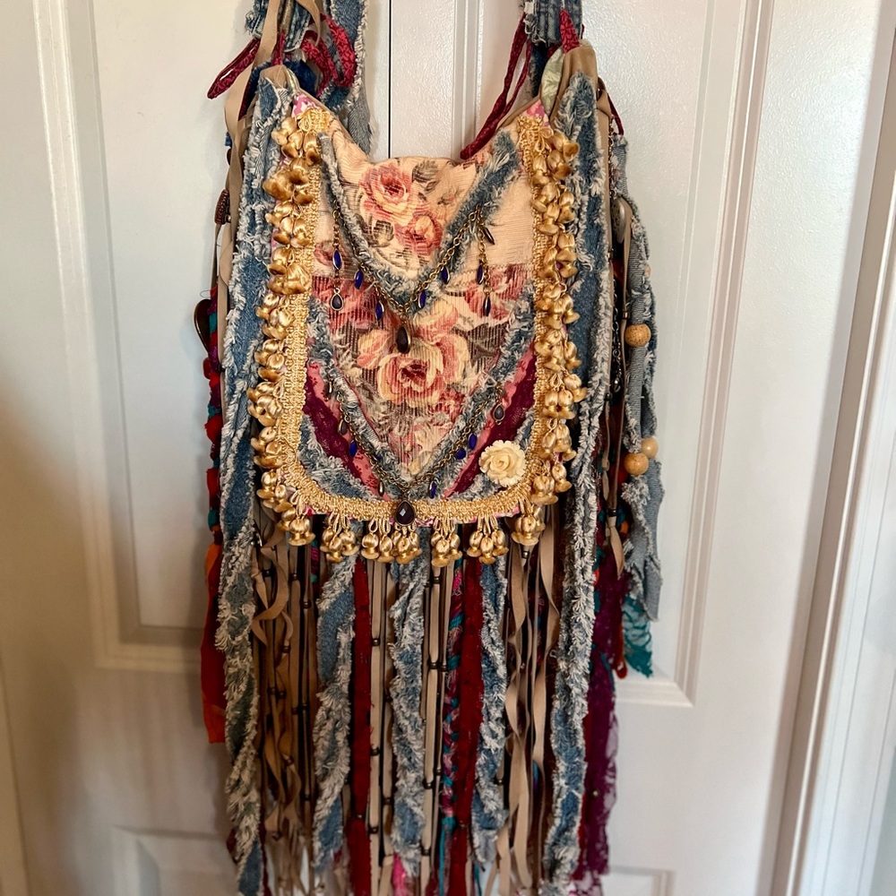 Bohemian Patchwork Hobo Bag tons of fringe adorned with lots of embellishment’s - Picture 2 of 8